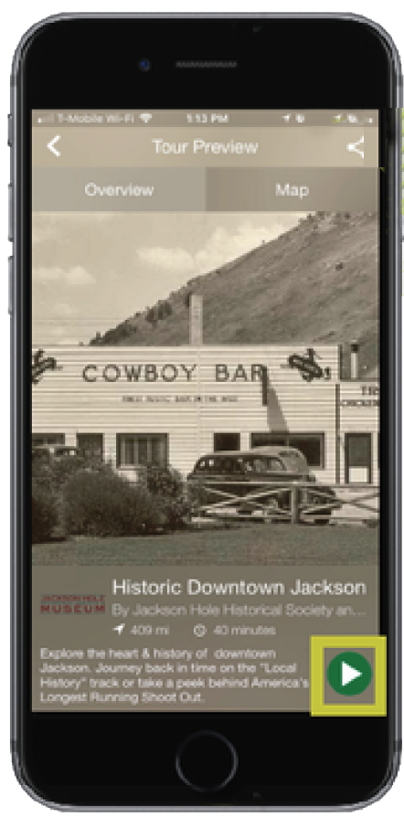 Screenshot of the app showing tour preview screen